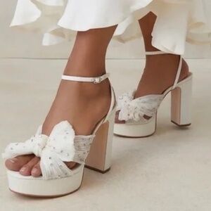 Loeffler Randall Natalia Crystal-Embellished Bow Platform Sandals size 6